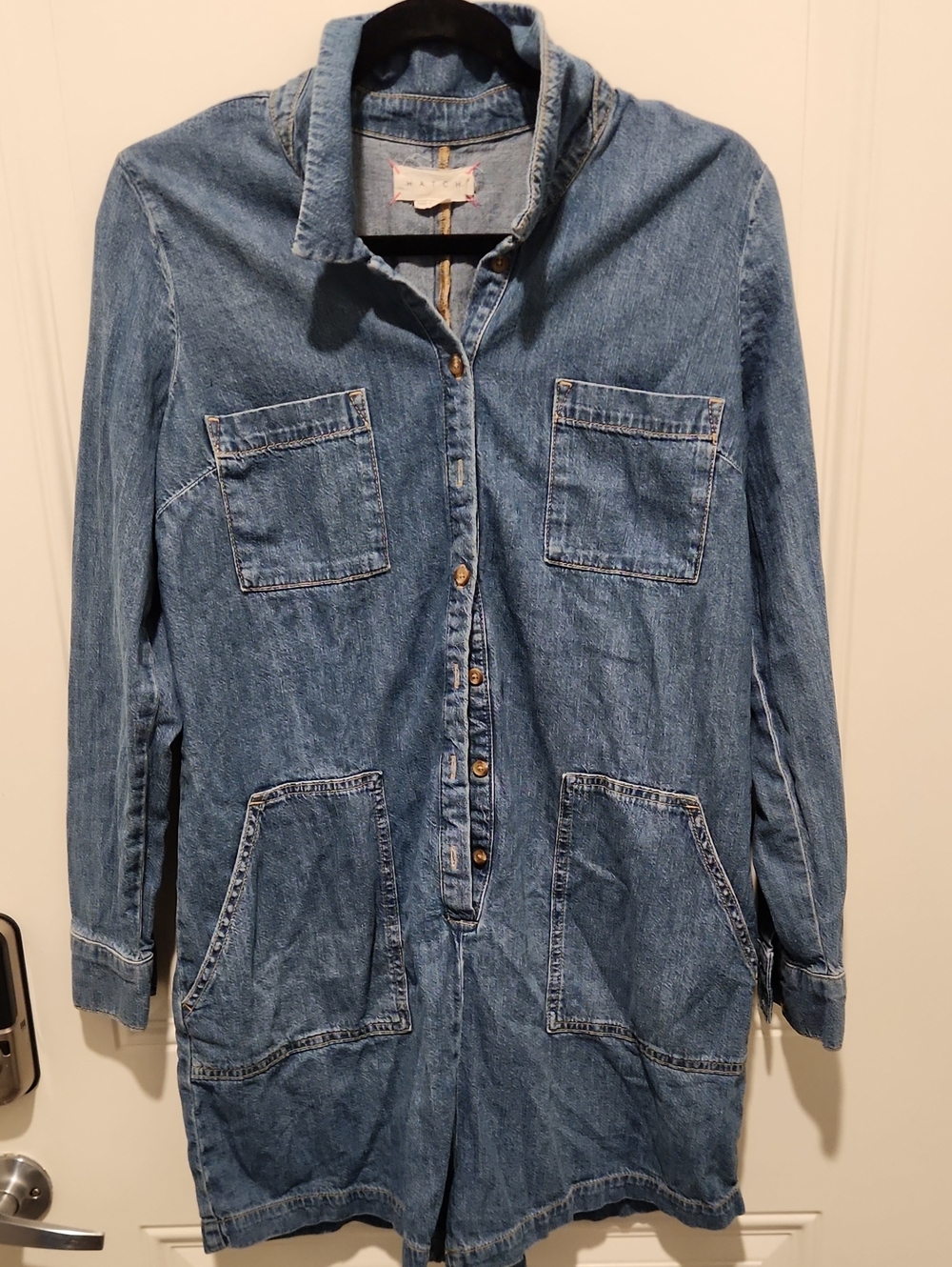 HATCH Collection Denim Long Sleeve Romper - Medium